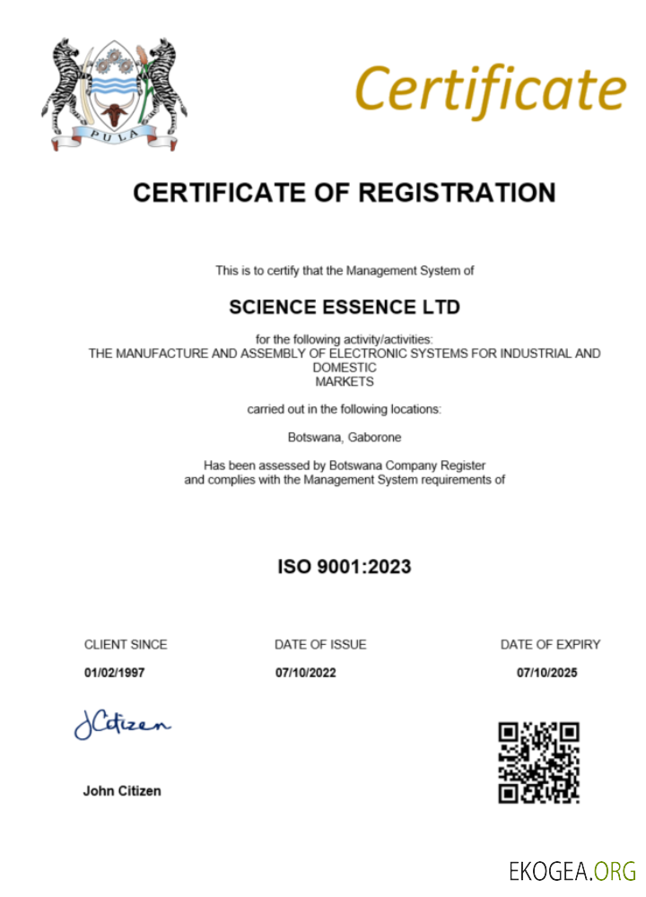Modèle Word et PDF de certificat d'enregistrement du Botswana